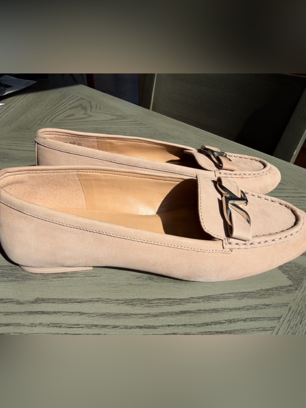 Naturalizer Tan Suede Loafers with Gold Chain Accent